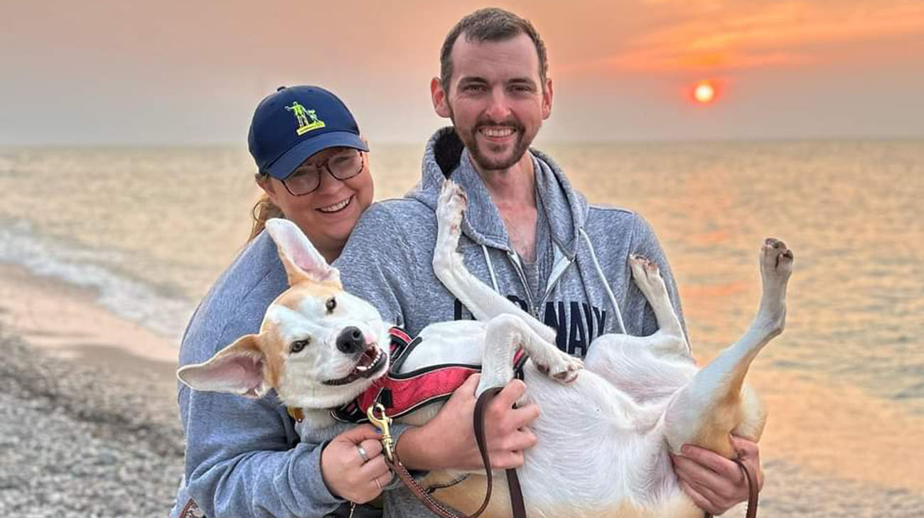 Aaron is grateful to be alive and enjoying life with Danielle and their rescue dog, Harper.