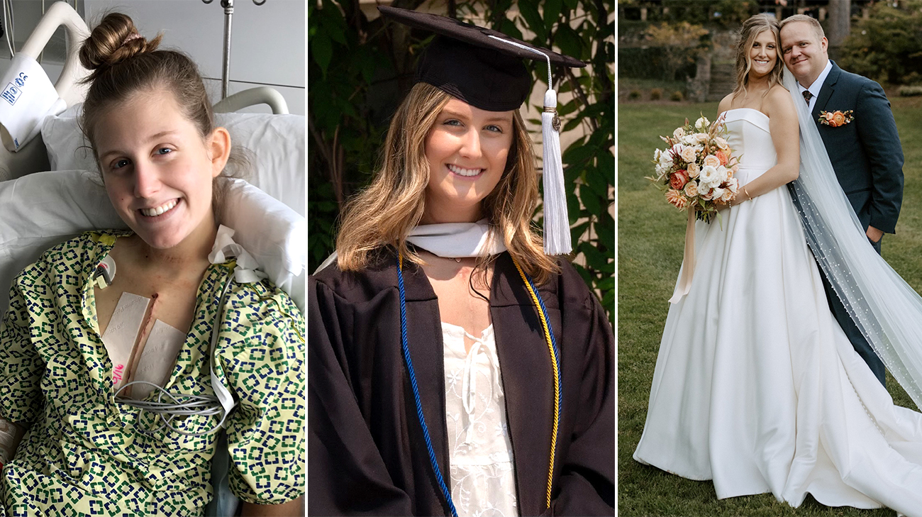 Molly in the hospital, at graduation and wedding.