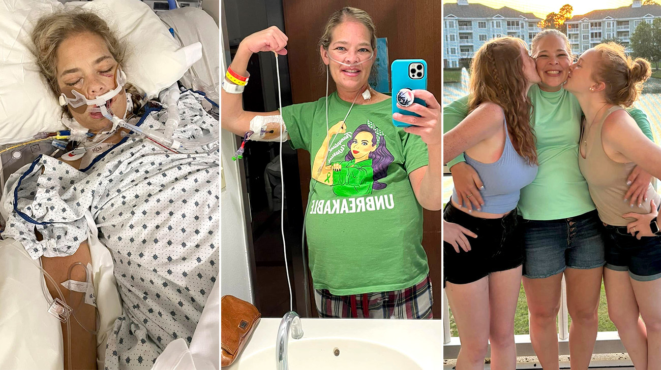 Sarah in hospital, and Sarah with daughters