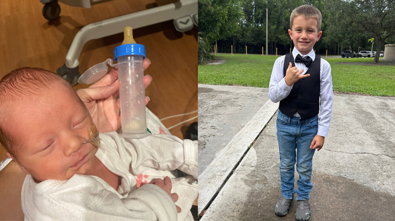 Walker Brinson as an infant (left), Walker as at 6 years old.