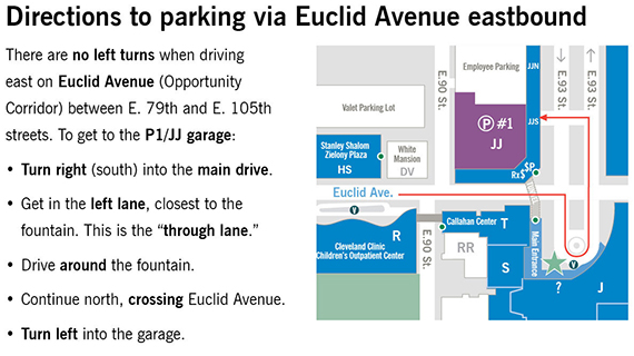 A map showing where to park at main campus.