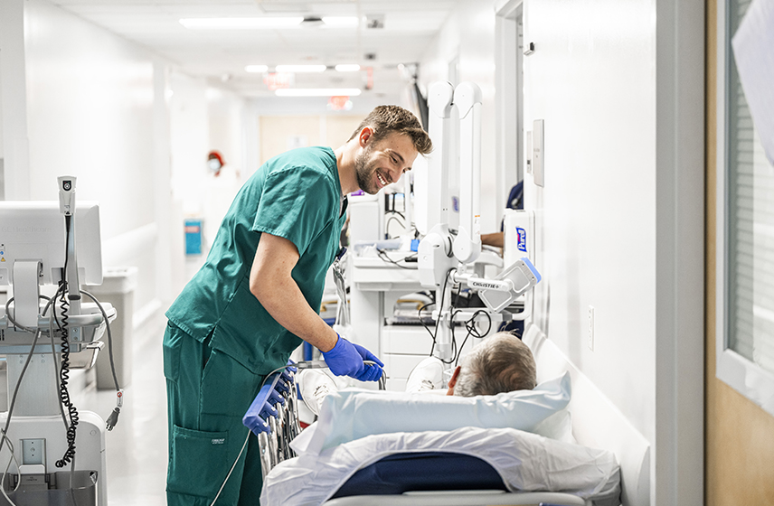 Cleveland Clinic nurse checking on a patient