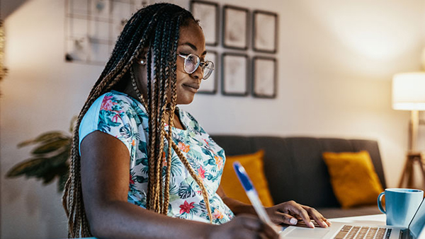 Student working on a laptop